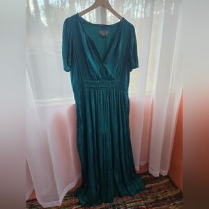 Anthropologie Teal V-Neck Tiered Maxi Dress